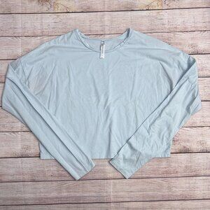 Fabletics Sage Green Crop T-Shirt | Size Small | Oversized Fit Casual Cotton Top